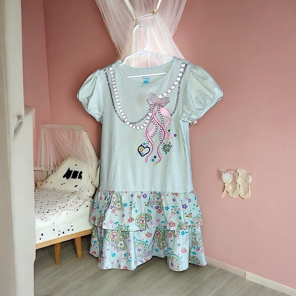 Disney l Ruffled Dress l Pink Ribbon /Tinker bell Design l L 10 l VGUC
